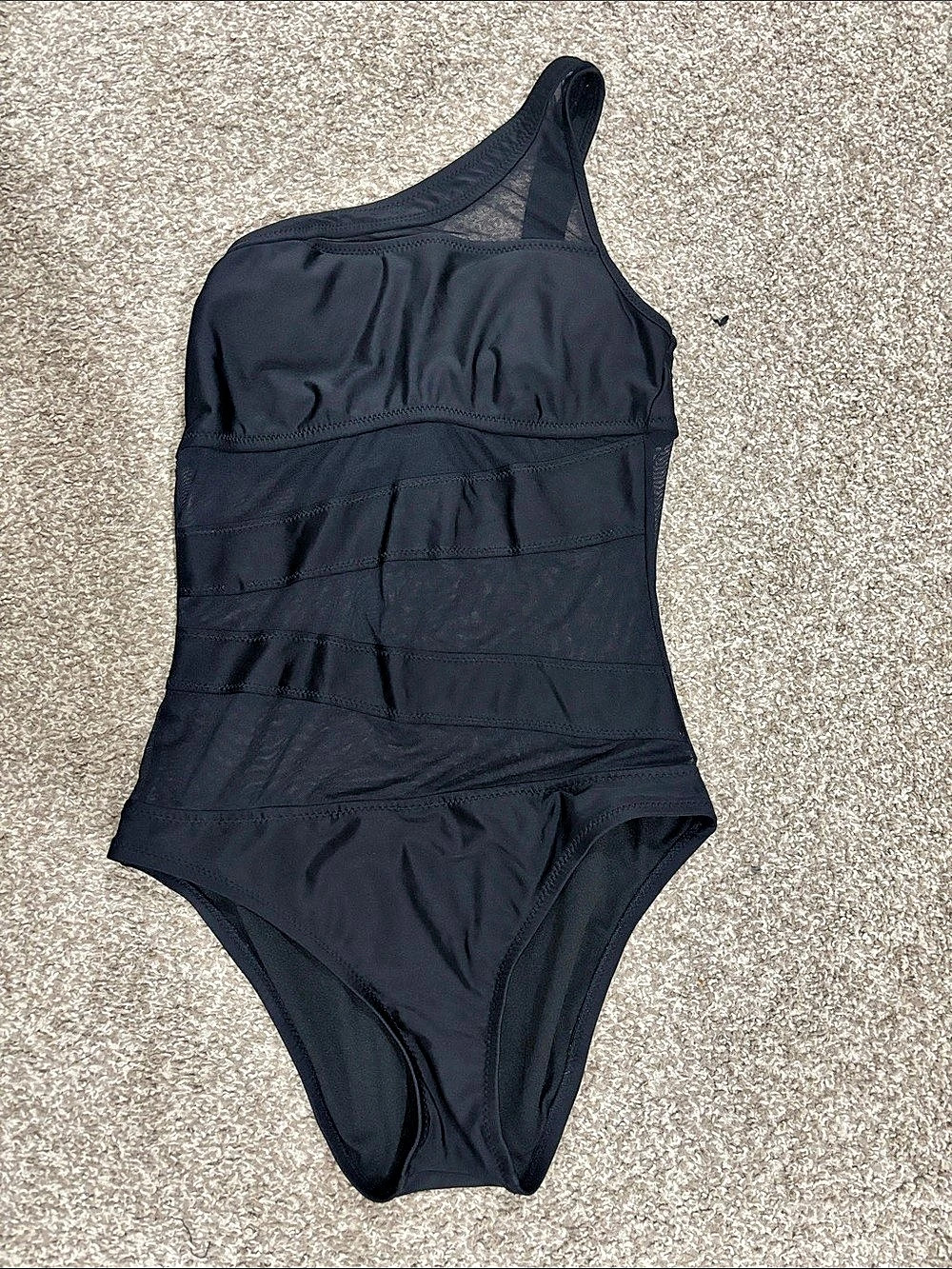 Shade & Shore One-Shoulder Mesh-Inset One Piece Swimsuit in Black